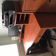 Desk,  filing cabinet,  bookshelf & gas lift chair